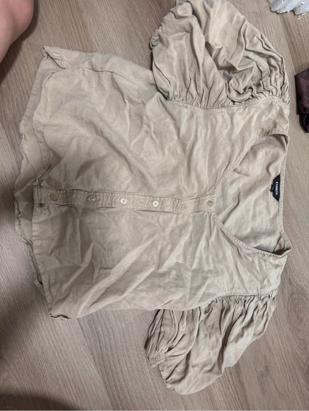 Express Brand Beige Puff-Sleeve Button Front Womens top